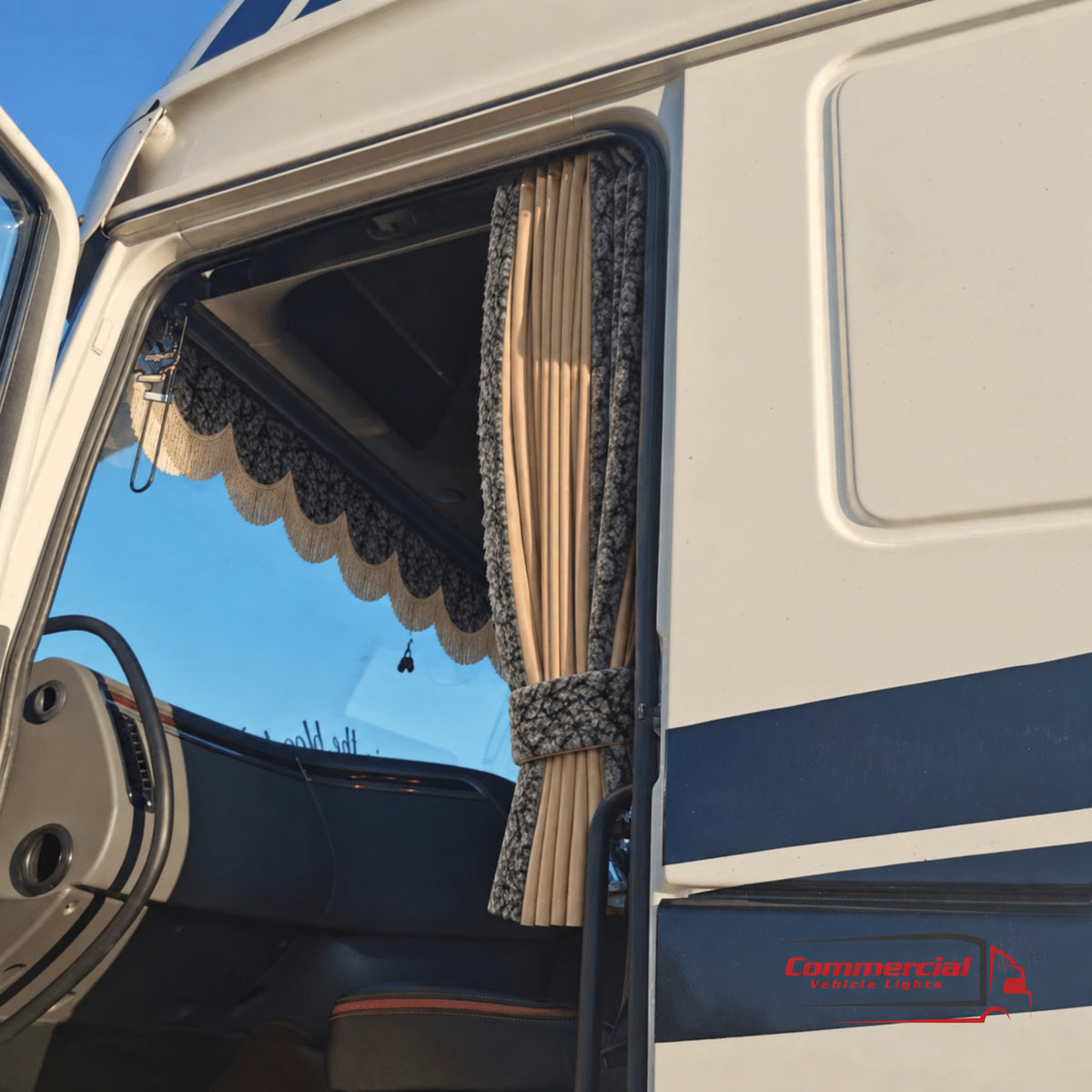 BoutiqueduRoutier™ | Truck Curtains Set Danish Plush Grey – Beige