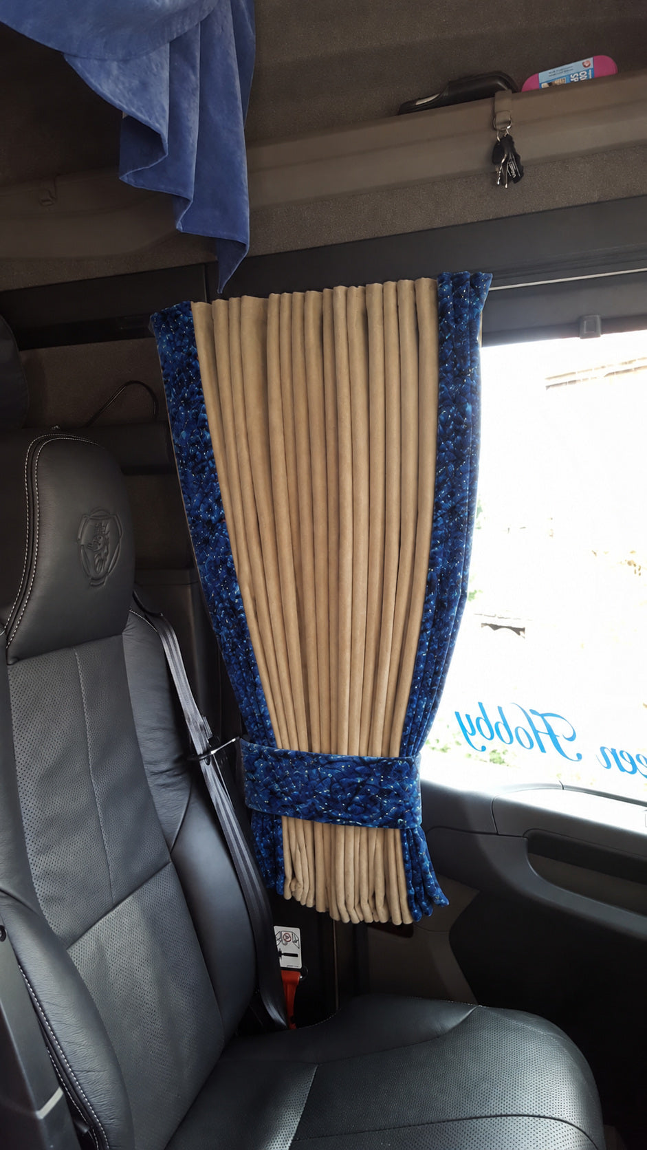BoutiqueduRoutier™ | Truck Curtains Set Danish Plush Blue – Beige