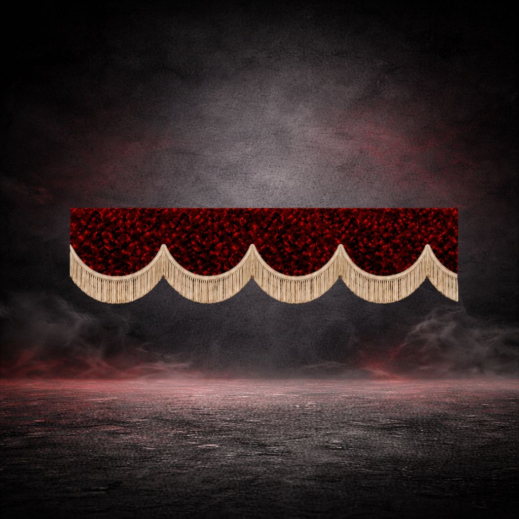 BoutiqueduRoutier™ | Truck Front Window Curtain Danish Plush Red – Beige Fringe